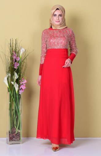 Robe de Soirée Bordée de Paillette 2369-18 Rouge 2369-18