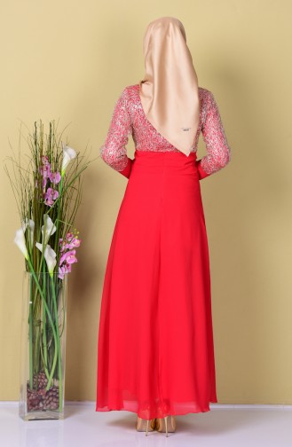 Robe de Soirée Bordée de Paillette 2369-18 Rouge 2369-18