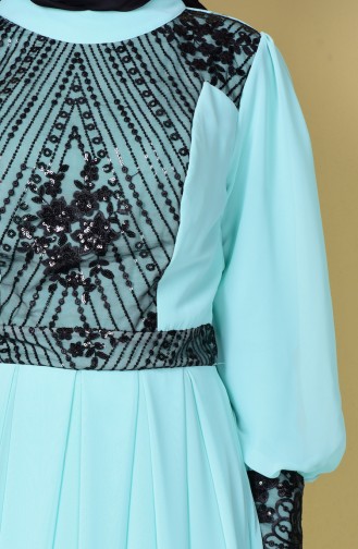 Payet Detaylı Şifon Elbise 2011-02 Mint Yeşil