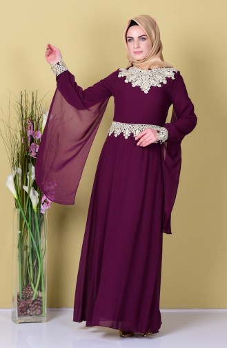 Plum Hijab Evening Dress 2821-07
