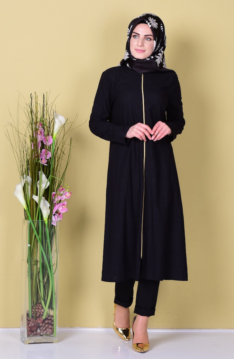 Fermuarlı Uzun Tunik 1215-06 Siyah