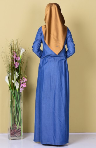 Taş Detaylı Kot Elbise 1256-01 Mavi