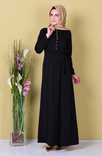 Düğme Detaylı Elbise 1089-01 Siyah