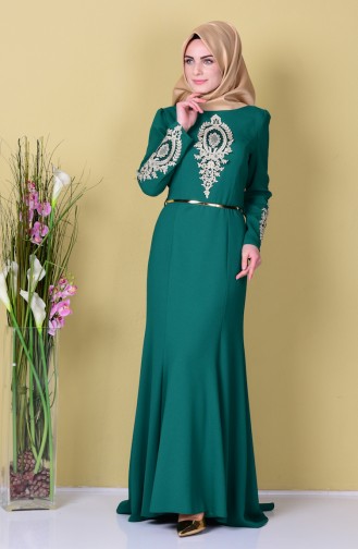 Green Hijab Evening Dress 3006-04