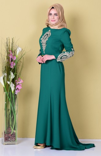 Green Hijab Evening Dress 3006-04