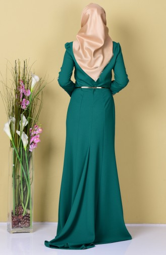 Green Hijab Evening Dress 3006-04