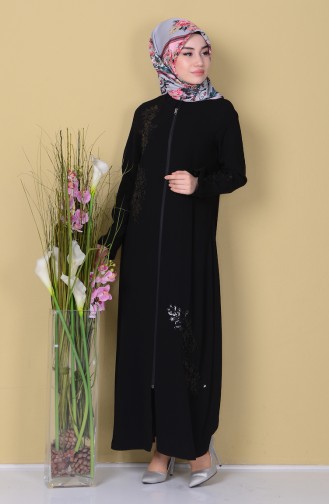 SUKRAN Sequin Detailed Zippered Abaya 35761-01 Black 35761-01