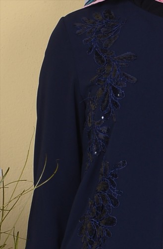 SUKRAN Sequin Detailed Zippered Abaya 35761-02 Navy Blue 35761-02