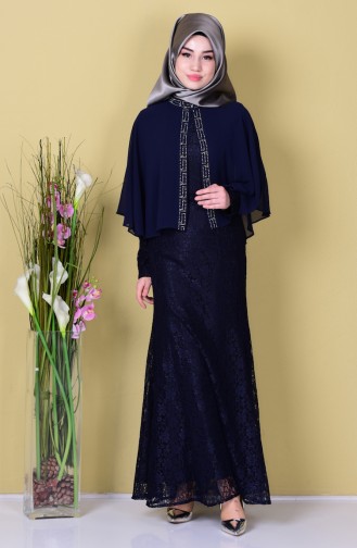 Navy Blue Hijab Dress 81396-02