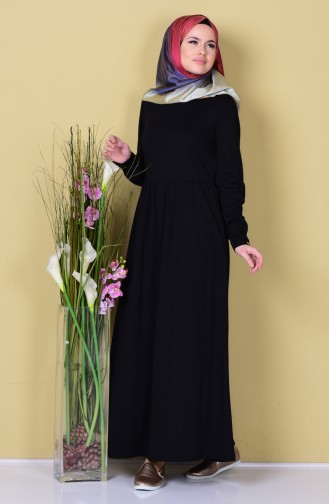 Pileli Elbise 8054-05 Siyah