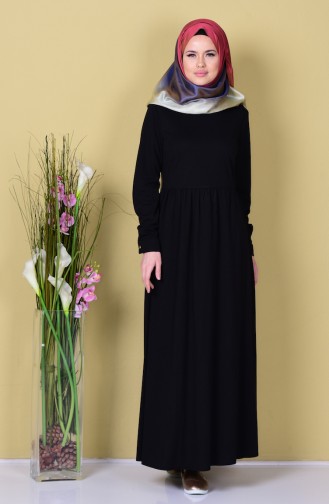 Pileli Elbise 8054-05 Siyah