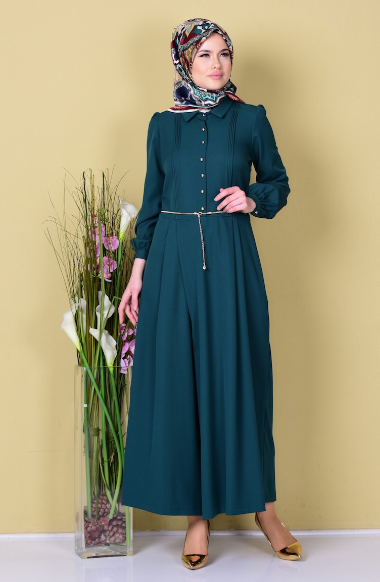 emerald green jumpsuit long sleeve