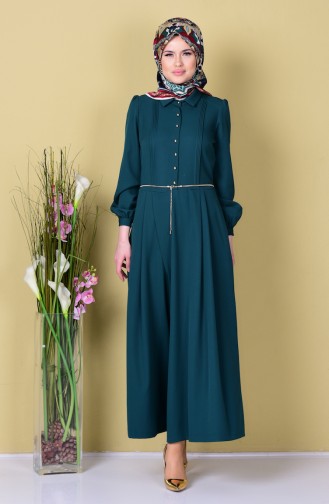 Buttoned Pleated Jumpsuit 4096-02 Emerald Green 4096-02