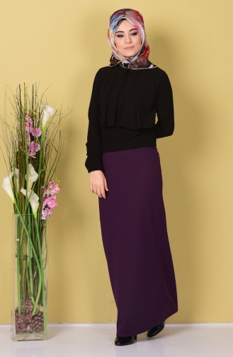 Beli Lastikli Kalem Etek 6174-07 Mor