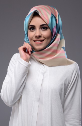 Dijital Baskılı Tafta Eşarp 95000-03 Su Yeşili Limon Sarısı