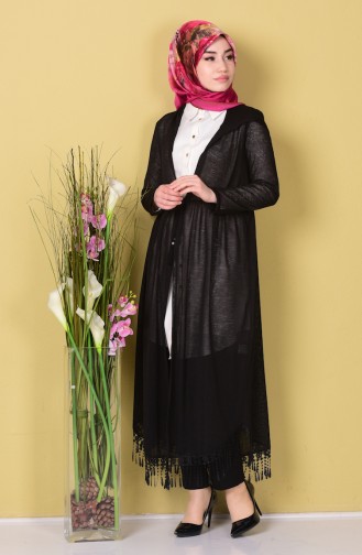 Gilet a Dentelle et Capuche 1197-01 Noir 1197-01