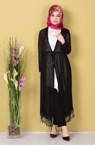 Gilet a Dentelle et Capuche 1197-01 Noir 1197-01