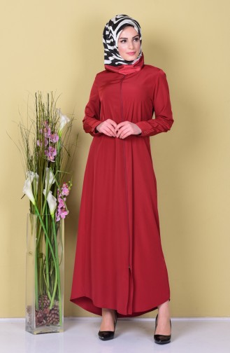 Rundhalsausschnitt Abaya mit Reißverschluss 6022-08 Weinrot 6022-08