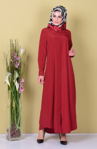 Rundhalsausschnitt Abaya mit Reißverschluss 6022-08 Weinrot 6022-08