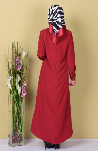 Rundhalsausschnitt Abaya mit Reißverschluss 6022-08 Weinrot 6022-08