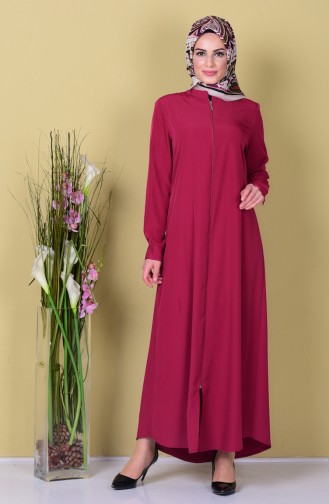 Rundhalsausschnitt Abaya mit Reißverschluss 6022-07 Fuchsia 6022-07