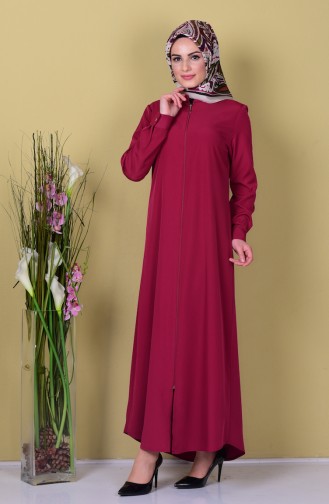 Rundhalsausschnitt Abaya mit Reißverschluss 6022-07 Fuchsia 6022-07