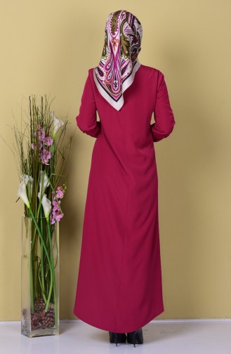 Rundhalsausschnitt Abaya mit Reißverschluss 6022-07 Fuchsia 6022-07