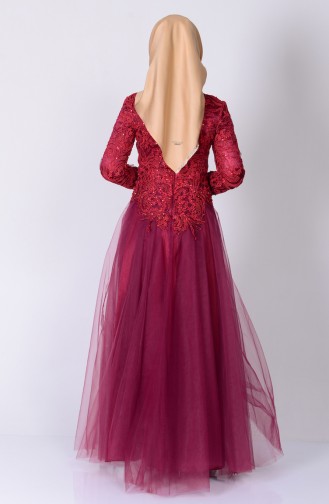 Claret Red Hijab Evening Dress 6147-02