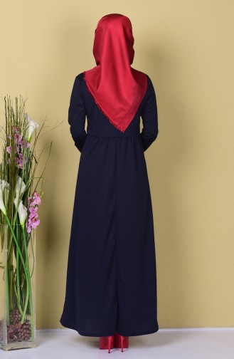 Kolu Nakışlı Elbise 0442-03 Lacivert
