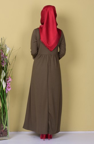 Kolu Nakışlı Elbise 0442-05 Haki Yeşil