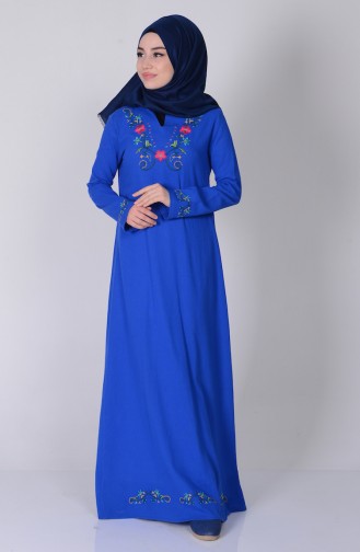 Nakışlı Şile Bezi Elbise 2800-02 Saks