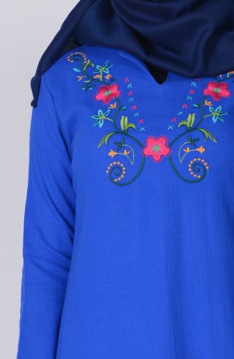 Nakışlı Şile Bezi Elbise 2800-02 Saks