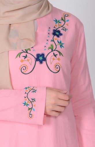 Nakışlı Şile Bezi Elbise 2800-04 Pembe