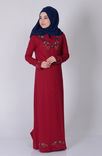 Nakışlı Şile Bezi Elbise 2800-05 Bordo