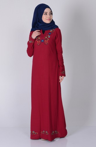 Nakışlı Şile Bezi Elbise 2800-05 Bordo