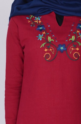 Nakışlı Şile Bezi Elbise 2800-05 Bordo
