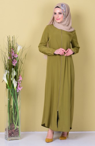 Rundhalsausschnitt Abaya mit Reißverschluss 6022-04 Öl Grün 6022-04