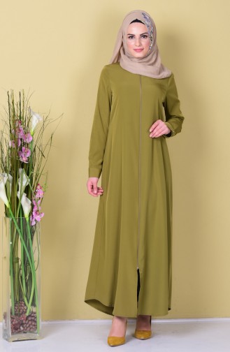 Rundhalsausschnitt Abaya mit Reißverschluss 6022-04 Öl Grün 6022-04