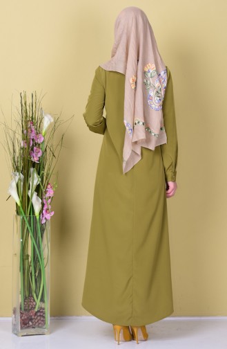 Rundhalsausschnitt Abaya mit Reißverschluss 6022-04 Öl Grün 6022-04