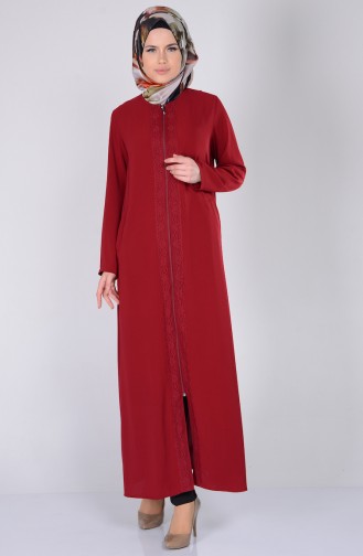 Abaya Détail Dentelle 1504-01 Bordeaux 1504-01