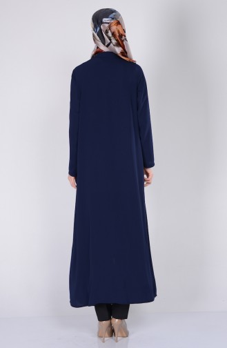 Abaya Détail Dentelle 1504-04 Bleu Marine 1504-04