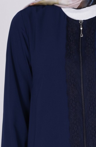 Abaya Détail Dentelle 1504-04 Bleu Marine 1504-04