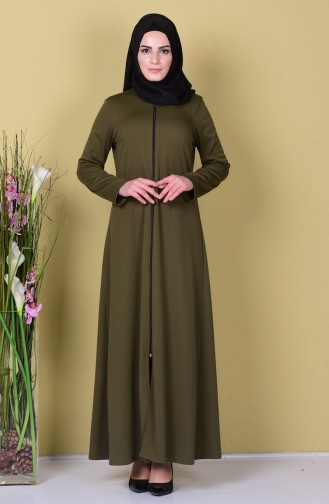 Abaya Fermeture a Glissiere 3035-01 Vert Khaki 3035-01