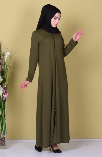 Abaya Fermeture a Glissiere 3035-01 Vert Khaki 3035-01