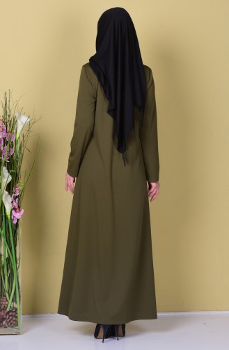 Abaya Fermeture a Glissiere 3035-01 Vert Khaki 3035-01