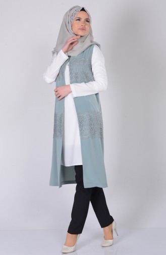 Ensemble Deux Pieces Tunique Gilet 4104-01 Vert Noisette 4104-01