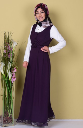 Düğmeli Jile Elbise 3037-02 Mor