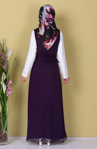 Düğmeli Jile Elbise 3037-02 Mor