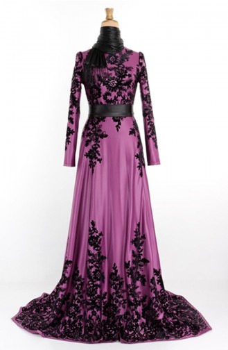 Purple Hijab Evening Dress 1095-06