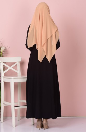 Nakışlı Kemerli Elbise 1323-01 Siyah
